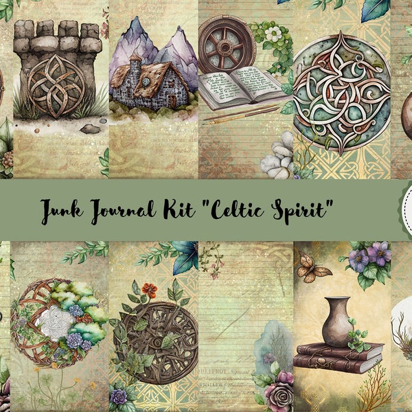 Junk Journal Celtic Spirit Kit imprimable, Téléchargement numérique, Pages, Papiers de support, A4