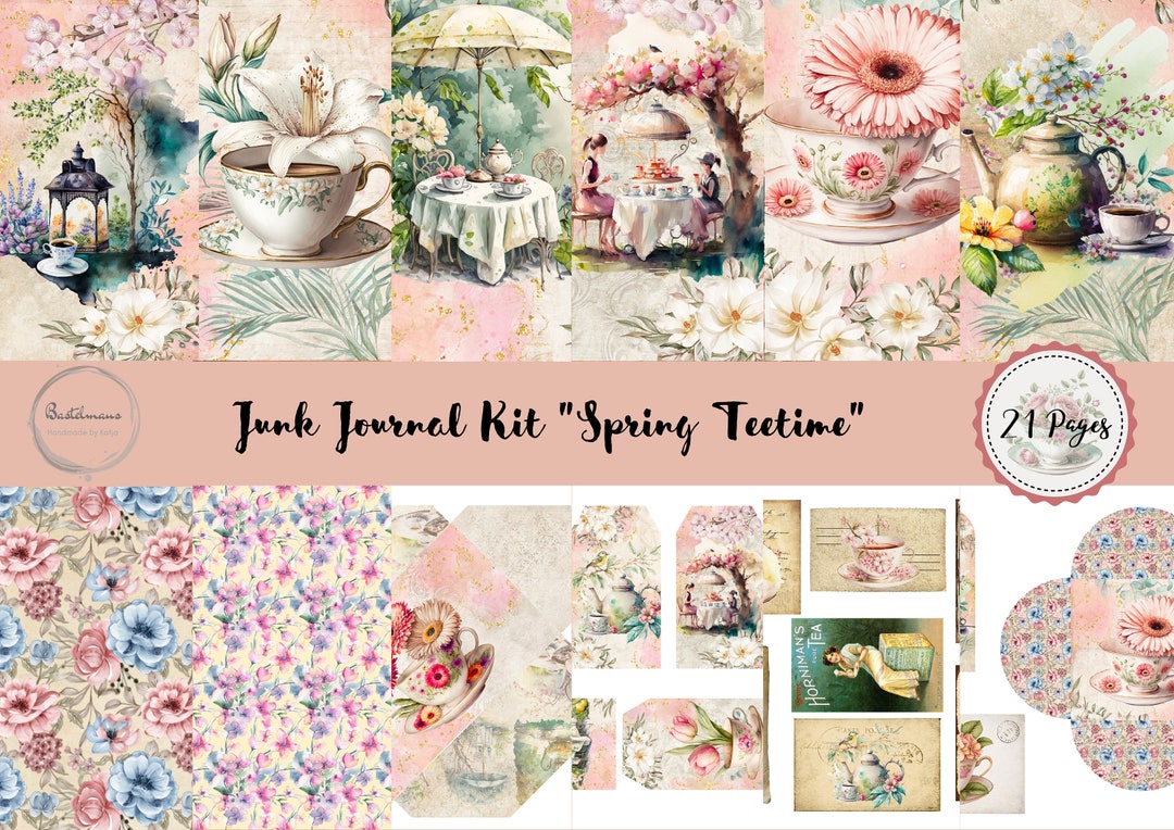Junk Journal Spring Teetime Printable Kit, Digital Download, Pages ...
