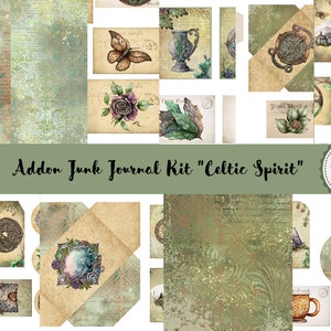 ADDON Junk Journal Celtic Spirit Printable Kit, Digital Download, Pages, Backing Papers, A4