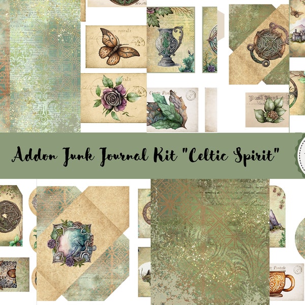 ADDON Junk Journal Celtic Spirit Kit imprimable, Téléchargement numérique, Pages, Papiers de support, A4