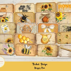 Tickets, Happy Bee, Junk Journal, Scrapbook, Printable, Ephemera, Digital, Download