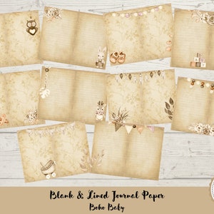 Blank and Lined Journal Pages Boho Baby, Printable Kit, Digital Download, Pages, Scrapbook, Backing Papers, A4