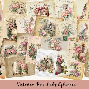 Junk Journal Victorian Rose Lady Ephemera Pack Scrapbooking Post Card A4