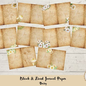 Blank and Lined Journal Pages Daisy, Printable Kit, Digital Download, Pages, Scrapbook, Backing Papers, A4