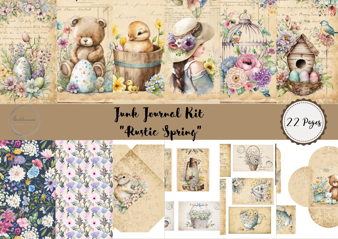 Junk Journal Rustic Spring Printable Kit, Digital Download, Pages ...