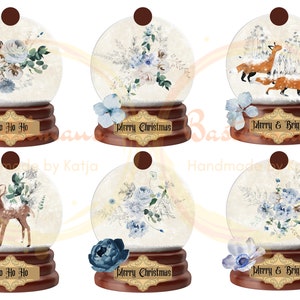 Snow Globes First Snow Tags, Pendants, Junk Journal, Christmas, Ephemera, scrapbooking, 6 pieces