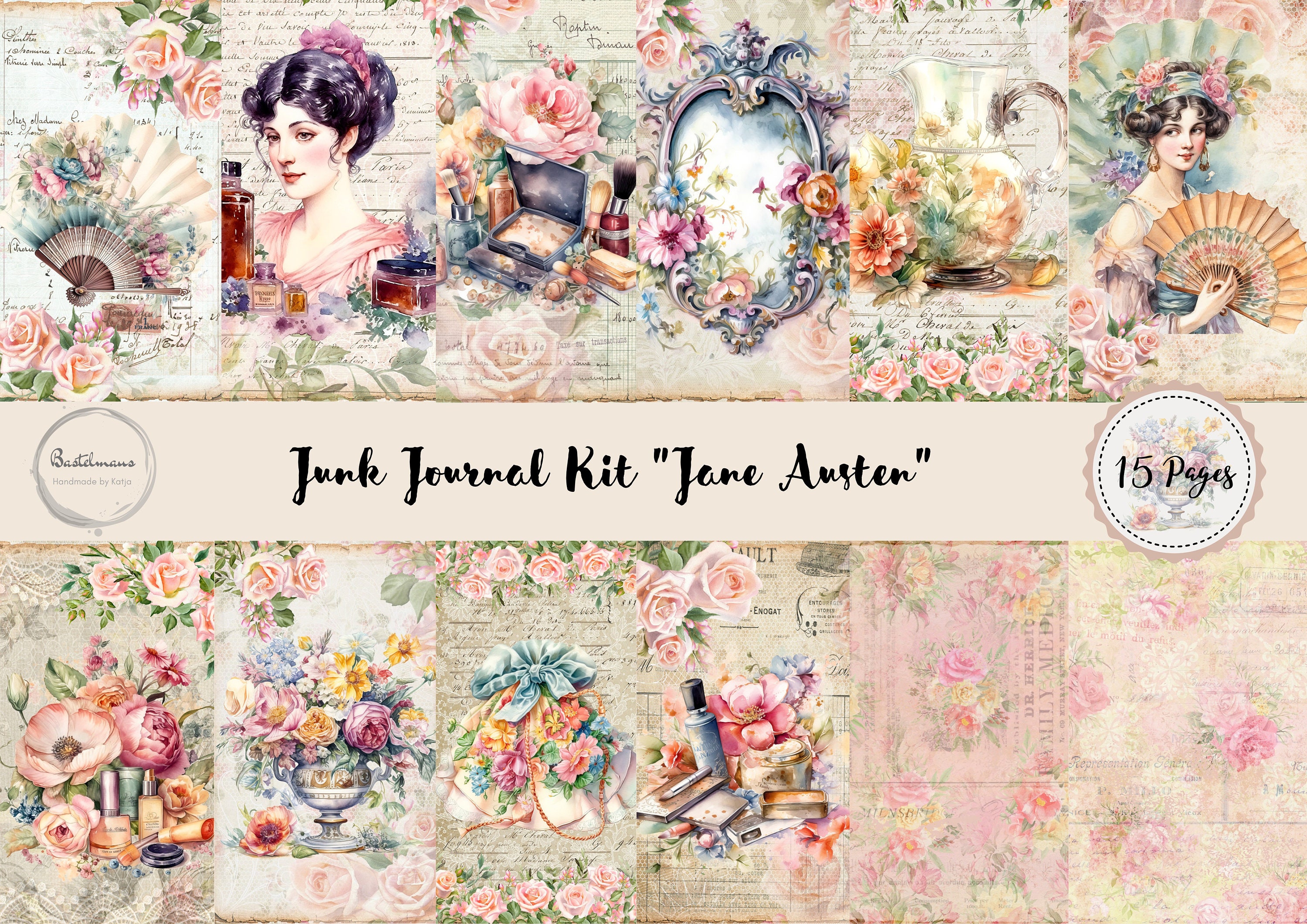 Junk Journal, Kit, Jane Austen, Pride and Prejudice, Little Women,  Victorian, Woman, Shabby, My Porch Prints, Digital Download, Printable 