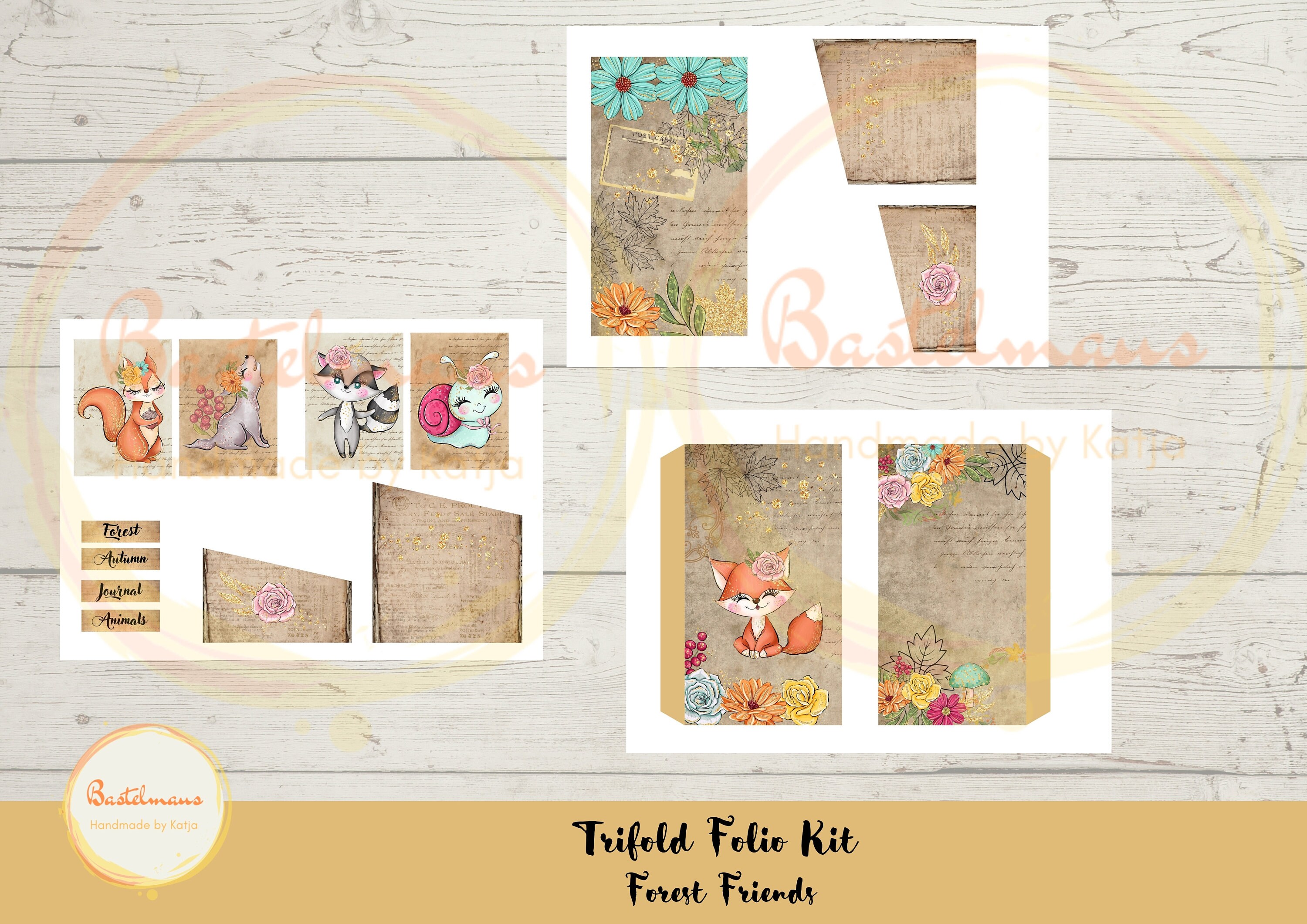 Trifold Folio Kit Forest Friends Junk Journal Ephemera | Etsy