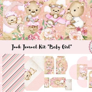 Junk Journal Baby Girl Kit stampabile, Download digitale, Pagine, Documenti di supporto, A4