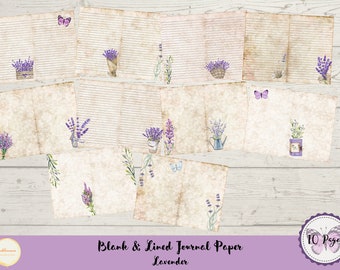Blank and Lined Journal Pages Lavender, Printable Kit, Digital Download, Pages, Scrapbook, Backing Papers, A4
