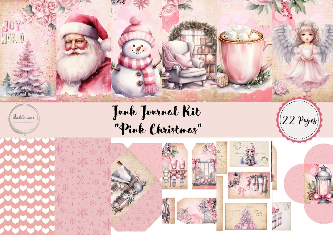 Junk Journal Pink Christmas Printable Kit, Digital Download, Pages ...