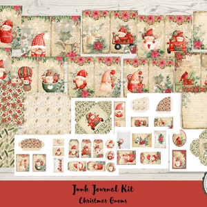 Junk Journal Christmas Gnomes Printable Kit, Digital Download, Christmas, Pages, Backing Papers, A4
