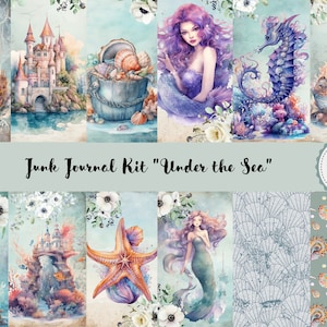 Junk Journal Under the Sea Printable Kit, Digital Download, Pages, Backing Papers, A4