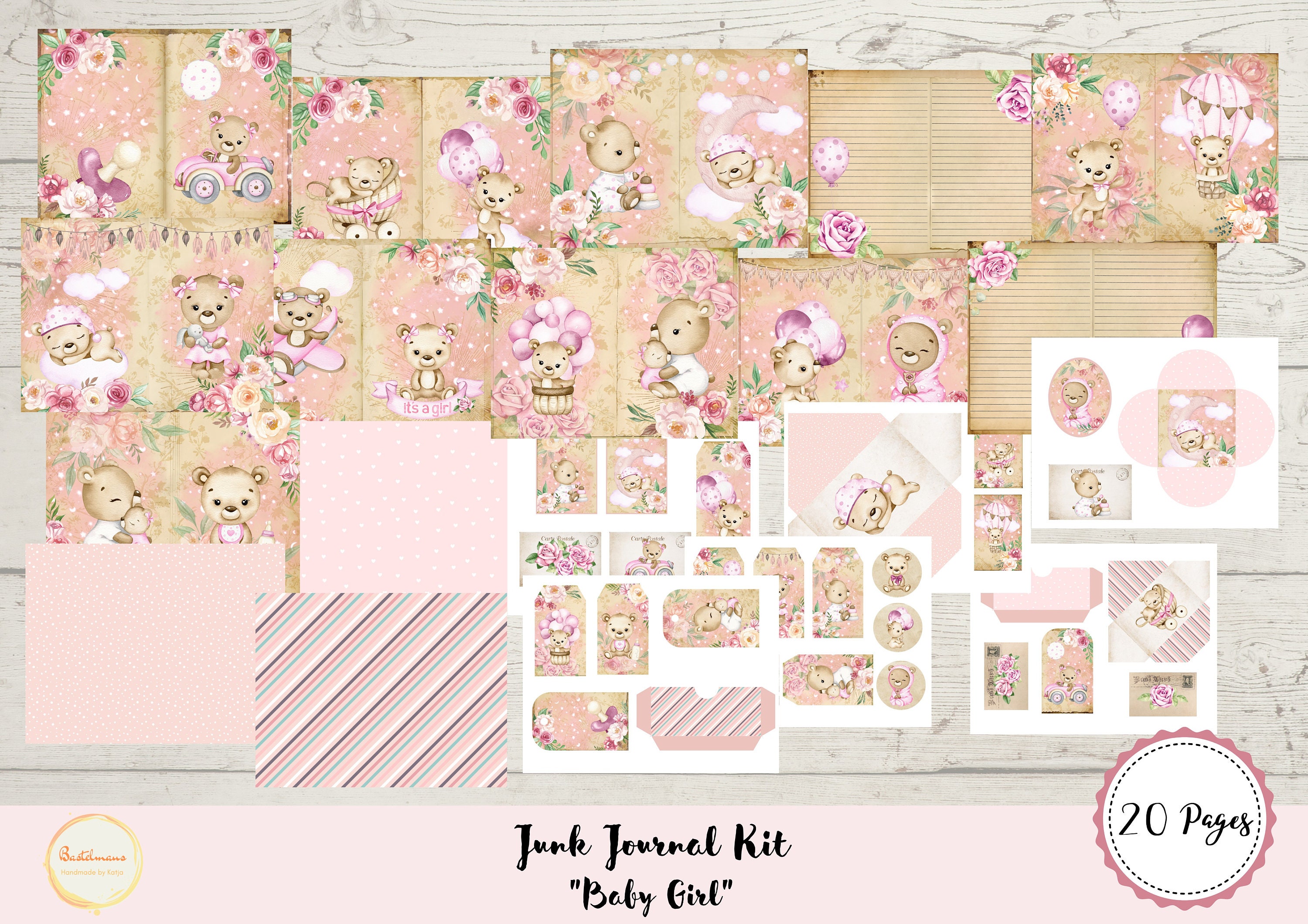 Junk Journal Baby Girl Printable Kit, Digital Download, Pages, Backing ...