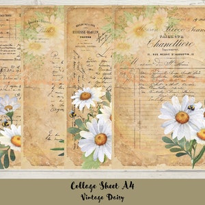 Vintage Paper Daisy, Digital Paper, Printable Kit, Digital Download, Backing Papers, A4