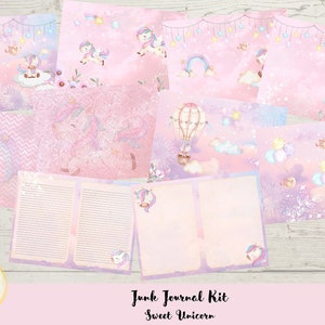 Junk Journal Sweet Unicorn Printable Kit, Digital Download, Baby, Backing Papers, A4