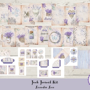 Junk Journal Lavender Love, Printable Kit, Digital Download, Pages, Scrapbook, Backing Papers, A4