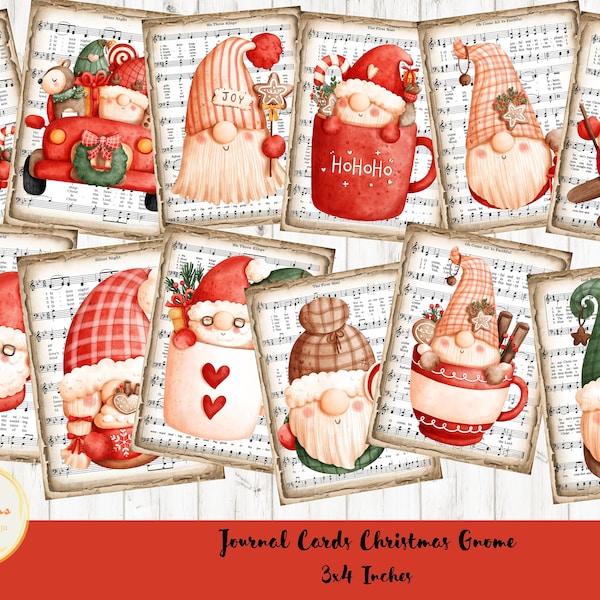 Journal Cards Christmas Gnome, Junk Journal, Ephemera, scrapbooking, Ephemera Pack, 12 pieces