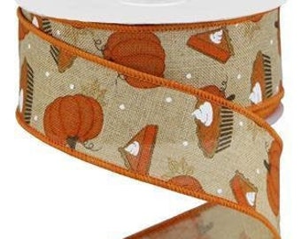 Pumpkin Pie Wired Ribbon 1.5" x 10 Yards Pumpkin Ribbon for Fall or Thanksgiving Orange Pumpkin Ribbon for Wreaths or Bows