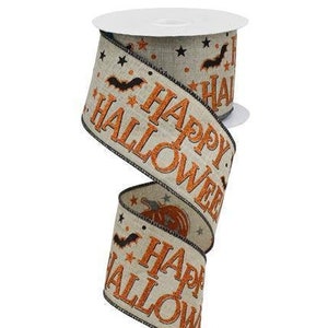 Happy Halloween Wired Ribbon by the Roll 2.5&quot; x 10 Yards Glitter Ribbon for Wreaths and Bows Pumpkins / Jack - O&#39; - Lanterns, Bats, Stars