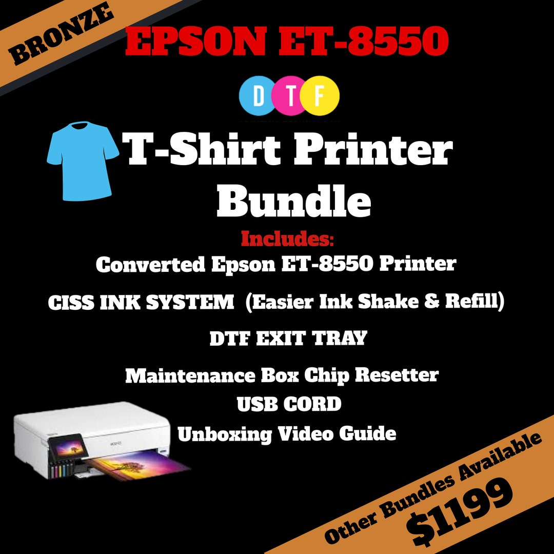 Epson ET8550 DTF Conversion Bronze Bundle Starter Printer Package With CISS & Customer Support