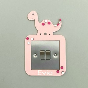 Personalised Dinosaur Light Switch Surround - Girls Pink Dinosaur Light Switch Cover  - Girls Dinosaur Bedroom - Nursery Wall Accessories
