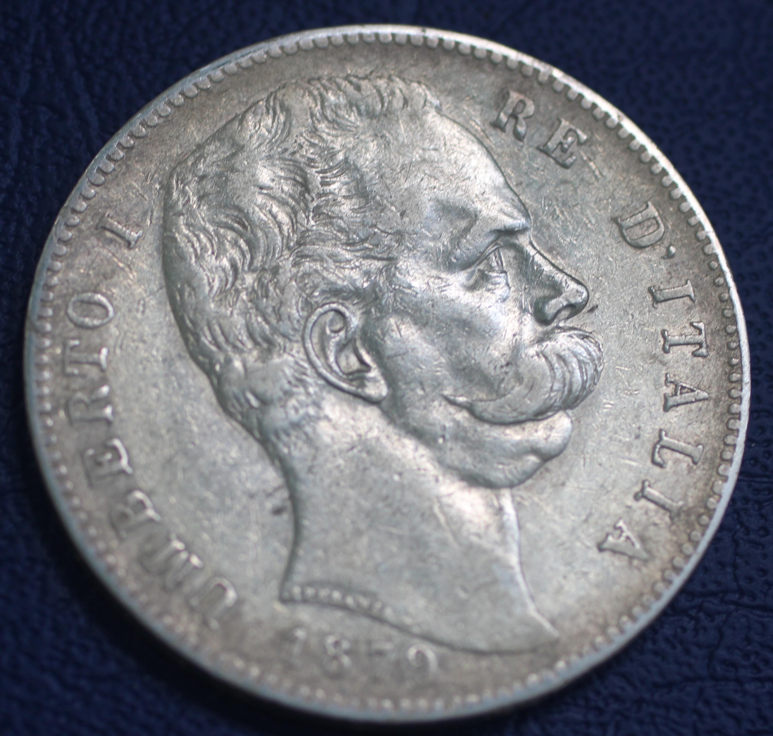 1879年 イタリア 5リラ 銀貨　ウンベルト1世 1879年 イタリア王国 ウンベルト1世 5リラ銀貨 - Etsy 日本