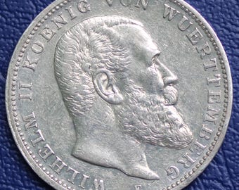1909年 ドイツ プロイセン王国 ヴィルヘルム2世 3マルク銀貨 XF - Etsy