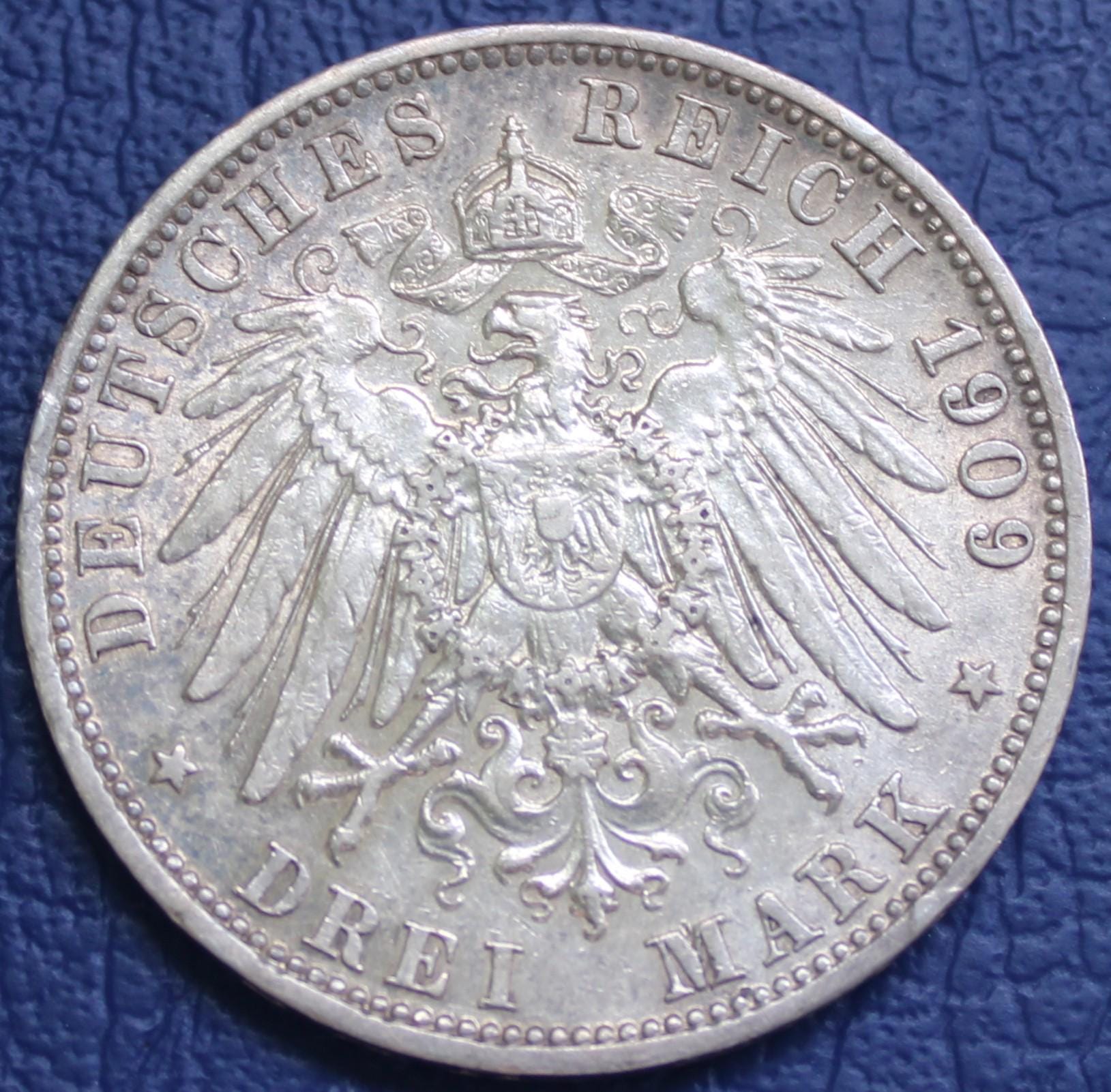 ア*ー様 1909年 ドイツ プロイセン王国3マルク 銀貨 ウィルヘルム2世 ア*ー様 1909年 ドイツ プロイセン王国3マルク 銀貨 ウィルヘルム2世