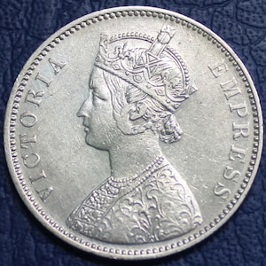 1878 Great Britain India One Rupee Silver Coin Victoria Empress 0/1 Dot