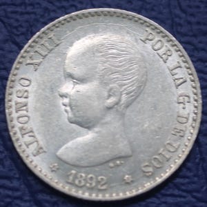 1892 Spain King Alfonso XIII  50 Centimos Silver Coin