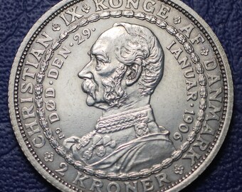 1903年デンマーク2クローネ - クリスチャン9世 - コインのコピー