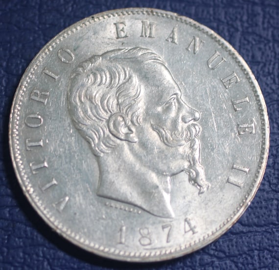 イタリア　5リラ　銀貨　1874年　5lire 1874年 イタリア国王ヴィットーリオ・エマヌエーレ2世 5リラ銀貨