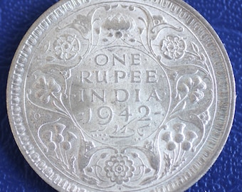 ヴィンテージ 1940-1945 イギリス領インド 1ルピー銀貨 国王ジョージ6