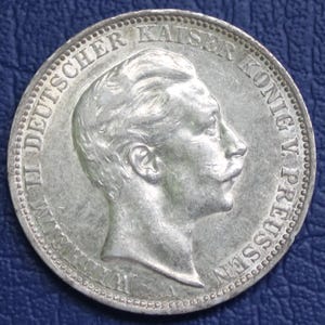 1912 Germany Kingdom of Prussia  Wilhelm II 3  Mark Silver Coin