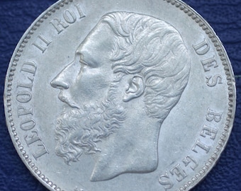 ベルギー 1886年 1フラン レオポルド2世 フランス語表記 0.835 銀貨 I