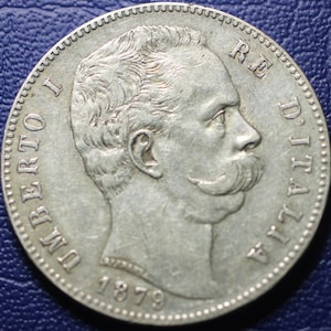 Antique Vintage Italy 5 Lire 1874 Silver Coin.kingdom of Italy