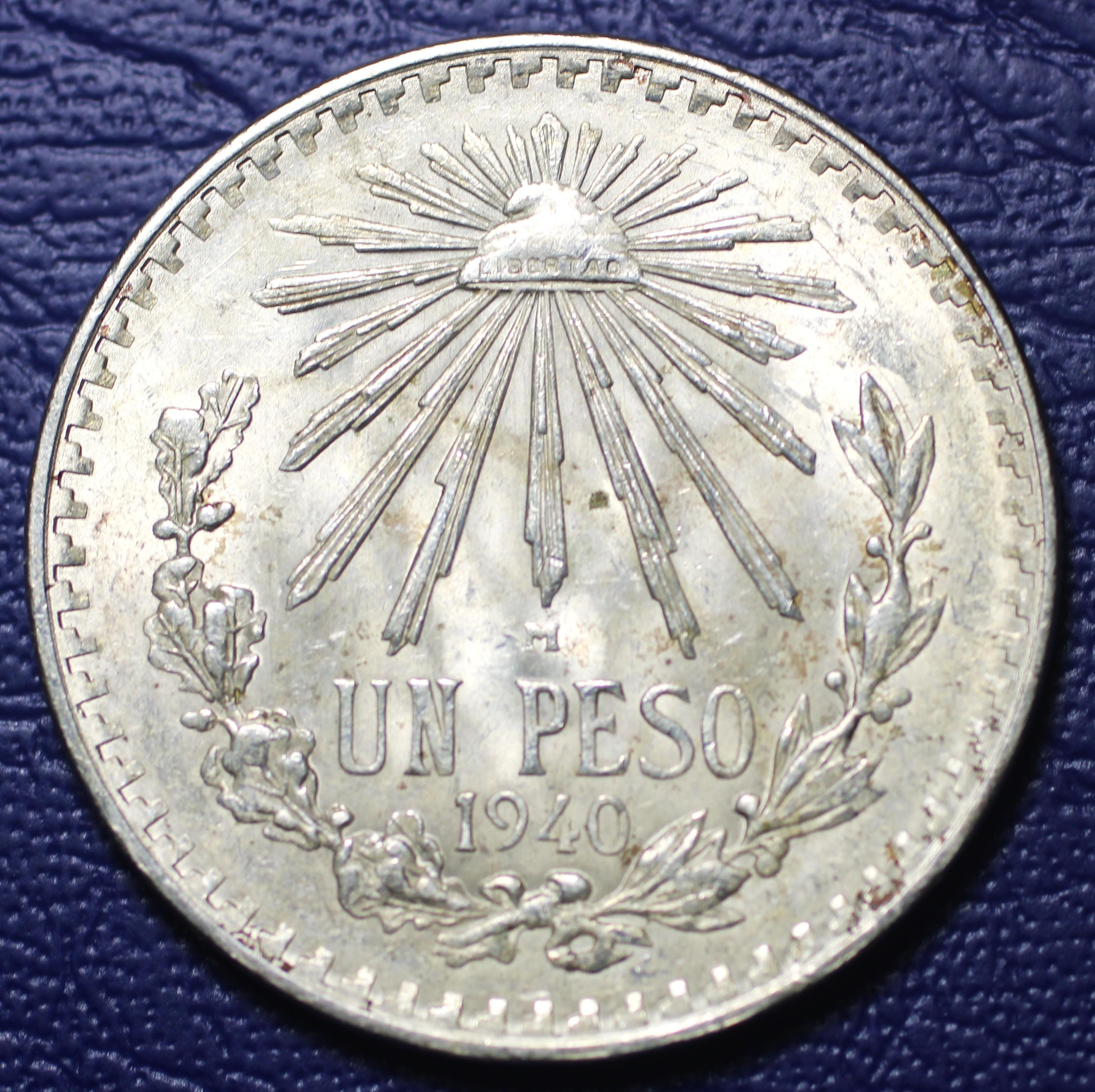 1940 メキシコ エスタドス ウニドス メキシコノス 1 ペソ銀貨 AU+