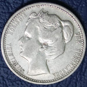 1902 Netherlands Queen Wilhelmina I  25 Cents Silver Coin