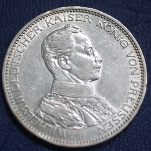 1914 Germany Kingdom of Prussia  Wilhelm II  3  Mark Silver Coin