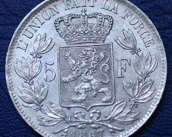 1867年 ベルギー 5フラン銀貨 レオポルド2世 美品 1867年 ベルギー国王レオポルド2世 5フラン銀貨 - Etsy 日本