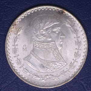 1963 Mexico  1 Peso Morelos Silver Coin Brilliant Uncirculated