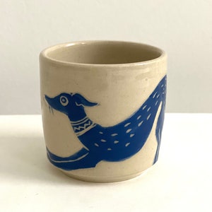 Espresso cup with whippet dog illustration, Italian greyhound, greyhound, hand painted sgraffito, ready to ship image 5