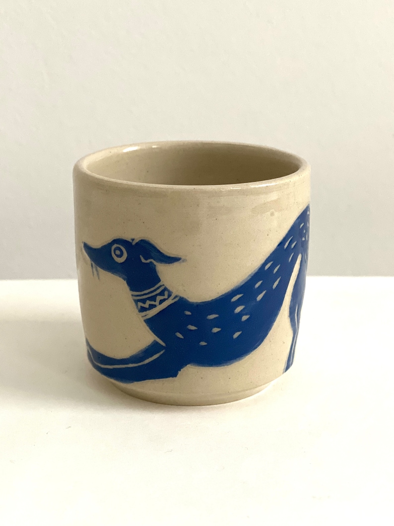 Espresso cup with whippet dog illustration, Italian greyhound, greyhound, hand painted sgraffito, ready to ship image 5