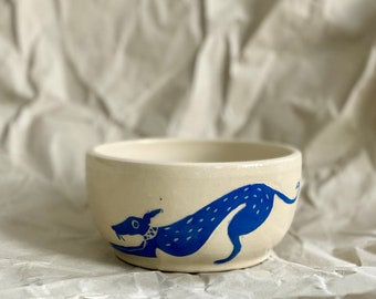 Ceramic cereal bowl, whippet illustration, greyhound illustration