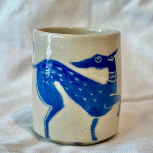 Espresso cup with whippet dog illustration, Italian greyhound, greyhound, hand painted sgraffito, ready to ship