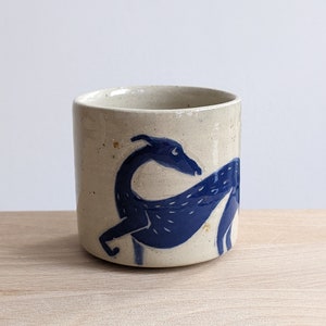 Espresso cup with whippet dog illustration, Italian greyhound, greyhound, hand painted sgraffito, ready to ship image 2