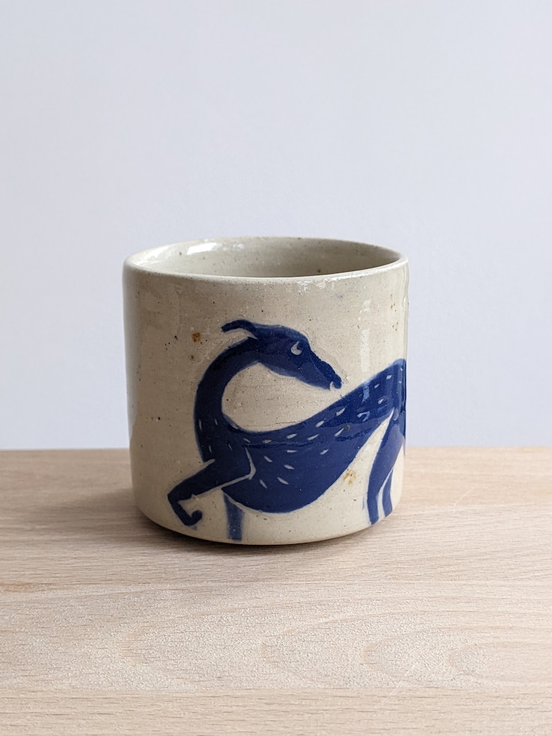 Espresso cup with whippet dog illustration, Italian greyhound, greyhound, hand painted sgraffito, ready to ship image 2