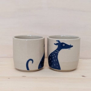 Espresso cup with whippet dog illustration, Italian greyhound, greyhound, hand painted sgraffito, ready to ship image 7