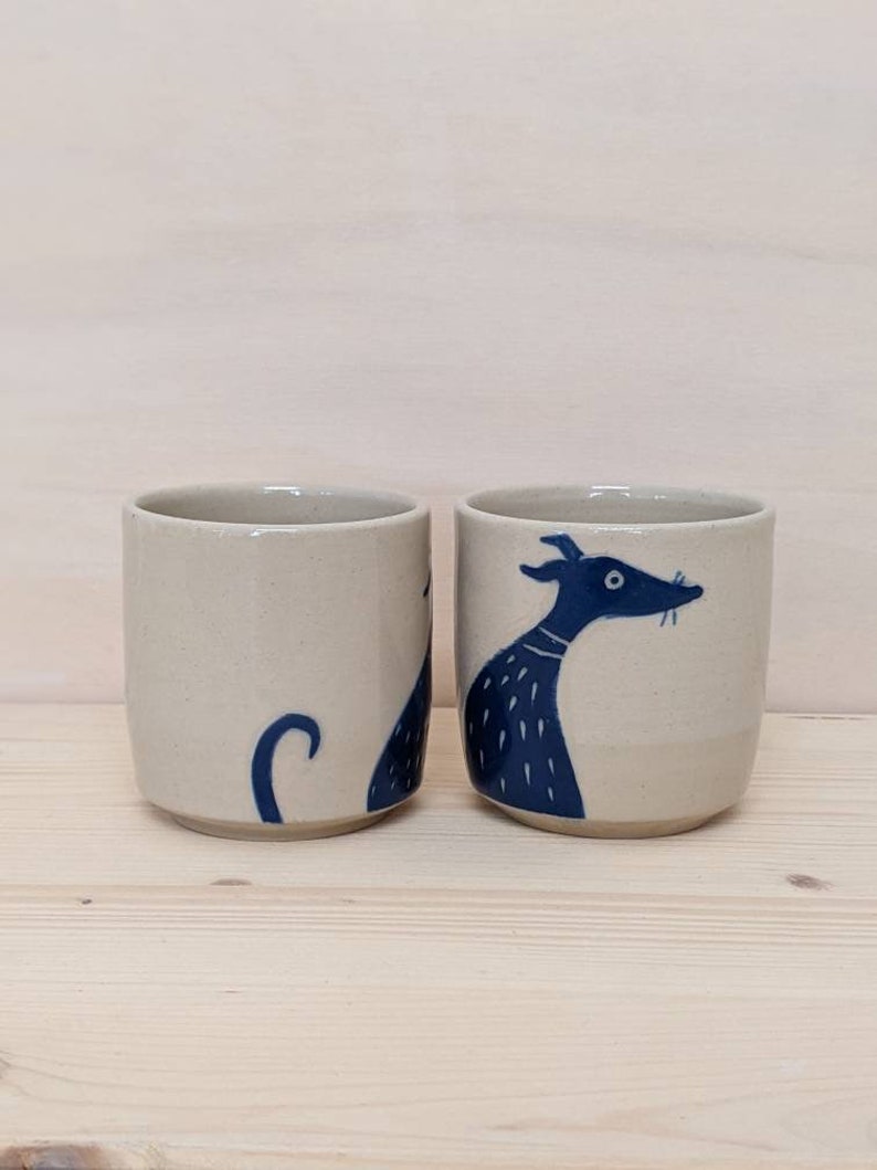 Espresso cup with whippet dog illustration, Italian greyhound, greyhound, hand painted sgraffito, ready to ship image 7